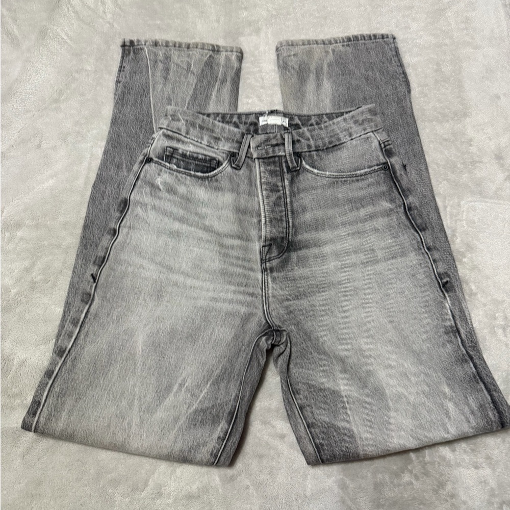 Good American Black and Gray Straight Jeans